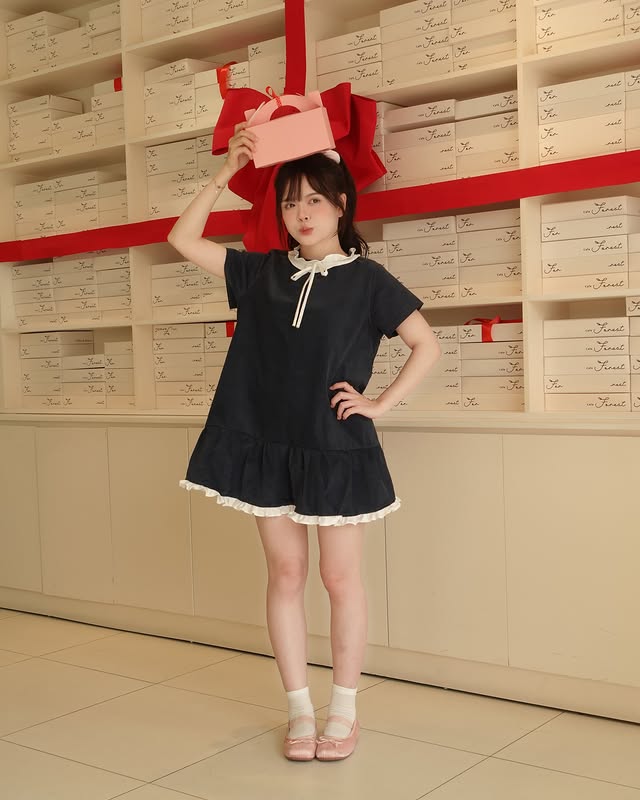  Đầm babydoll xanh cổ line ren 