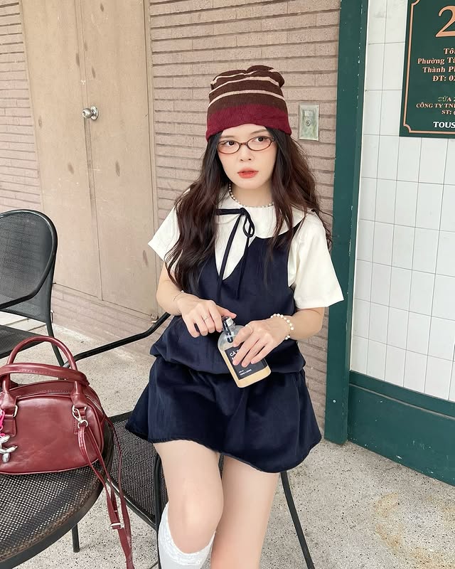  Set babydoll áo kem cỗ bèo 