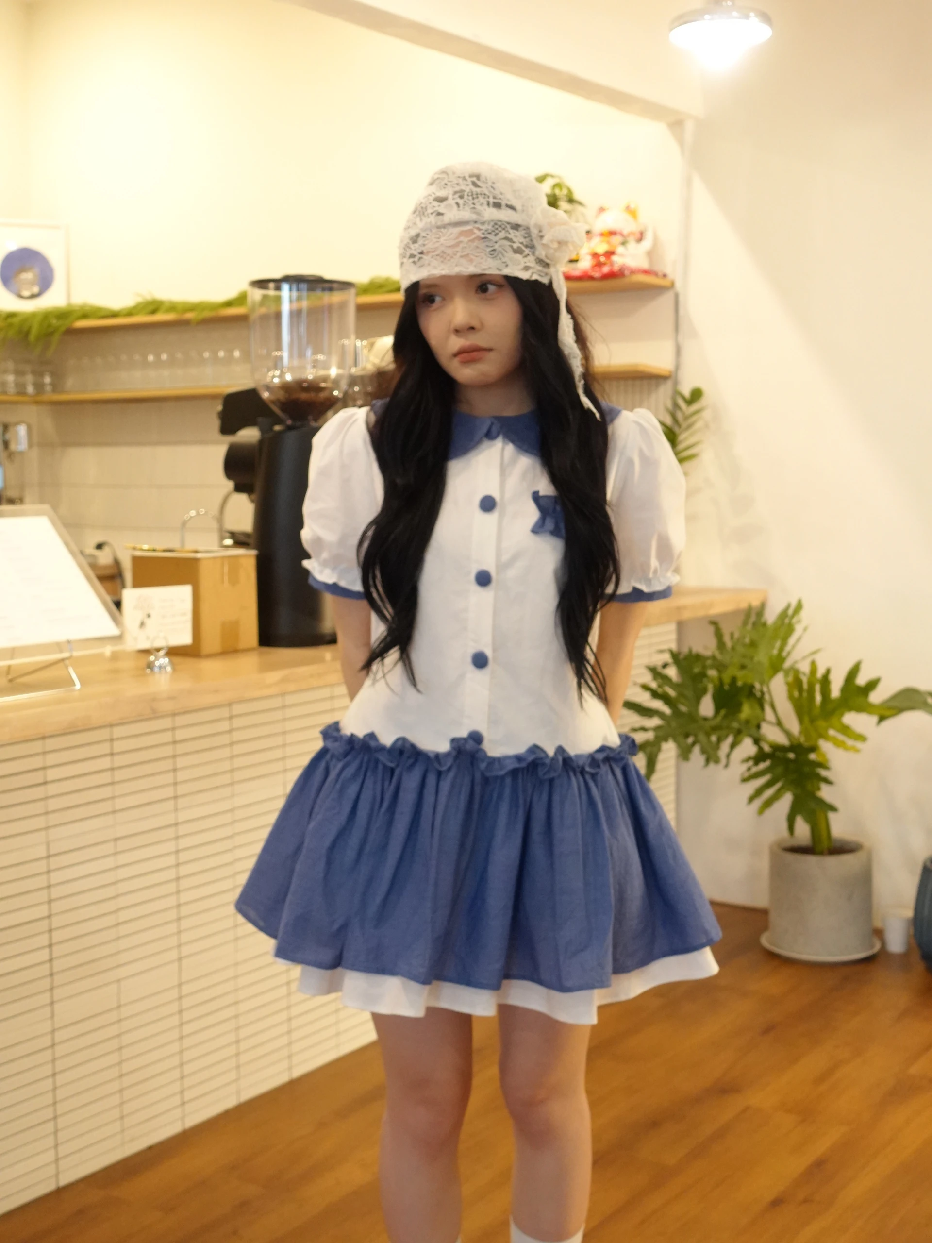 Set babydoll caro đỏ phối trắng